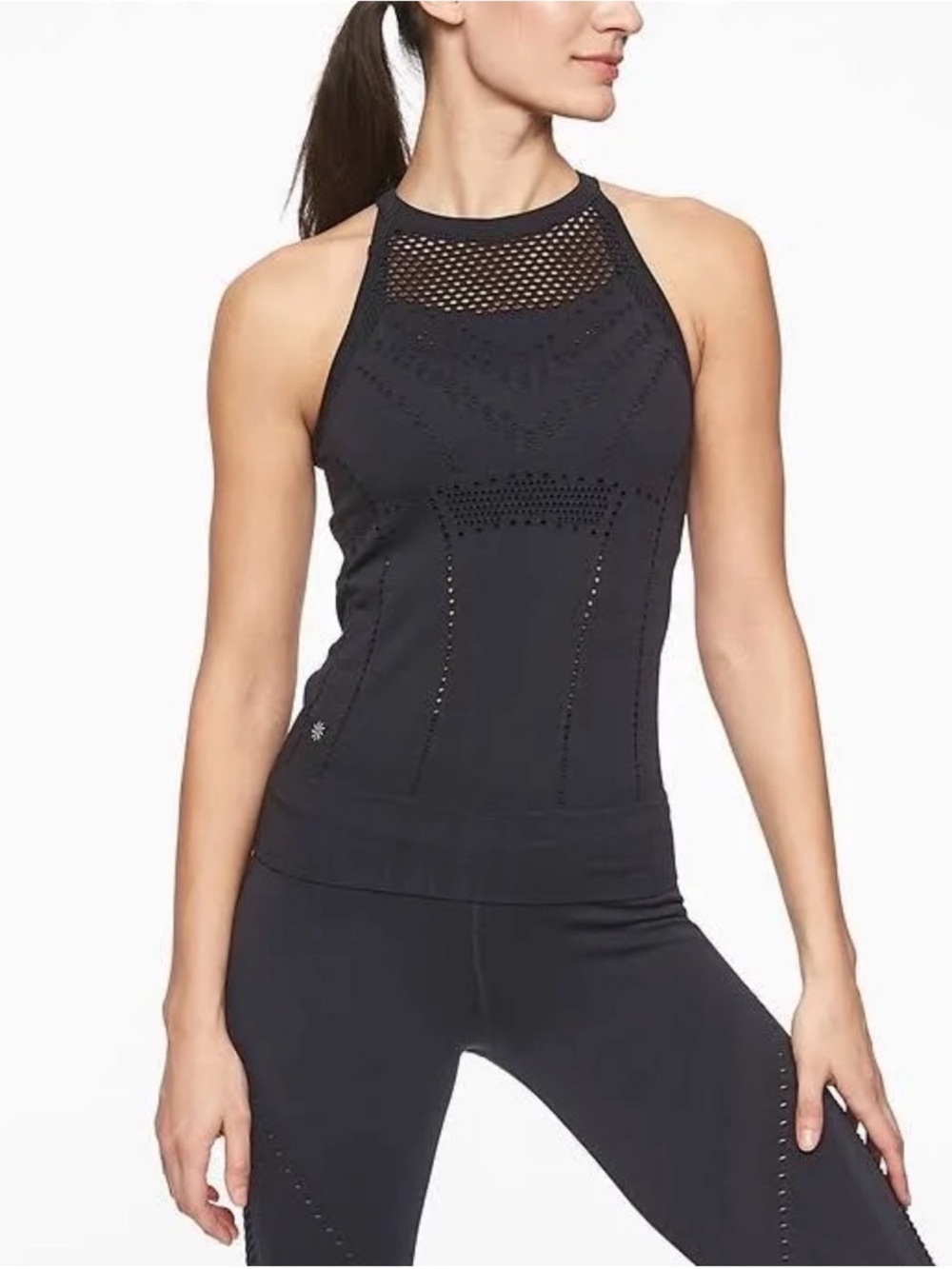 Athleta Black High-Neck Perforated Workout Tank, M